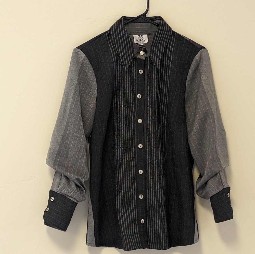 Grey striped wool Renfrew button down